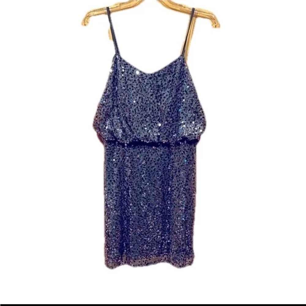 Ina Size Large Gray Sequined Spaghetti Strap Semi Formal Cocktail Dress